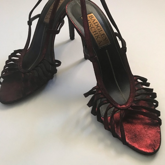 Badgley Mischka shimmery dark red heels - Picture 2 of 7